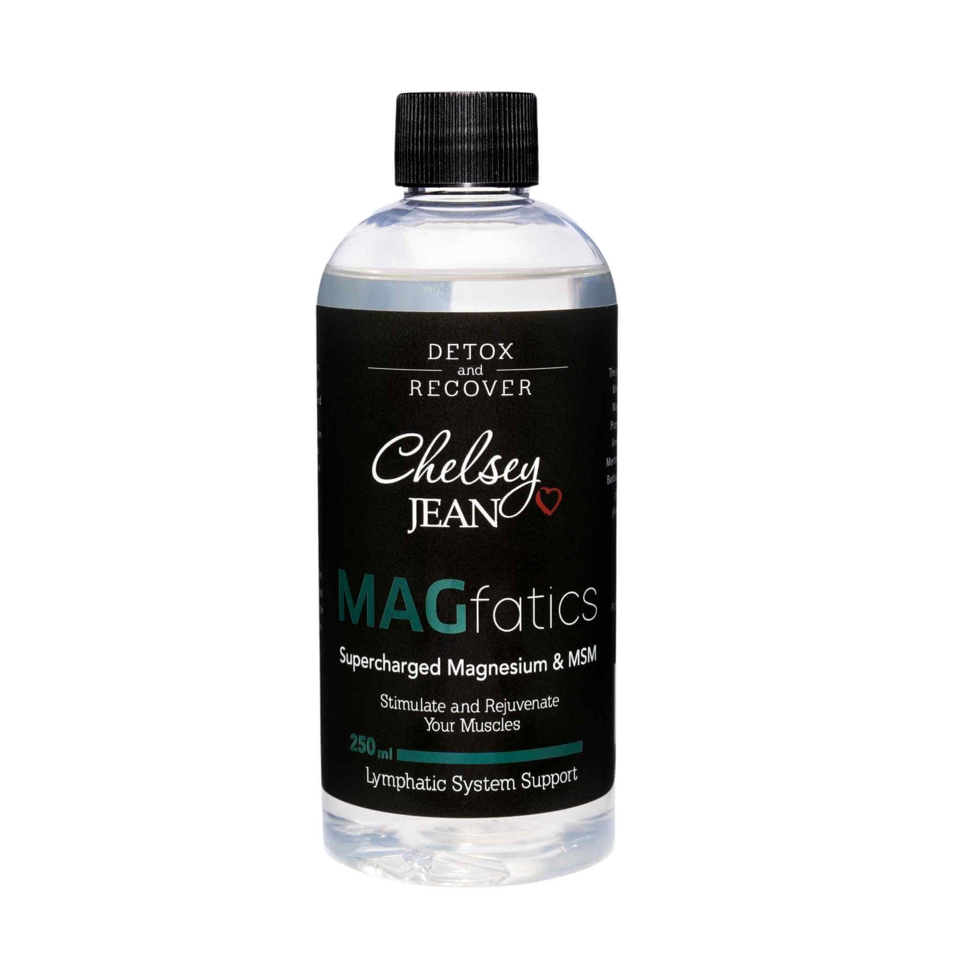 250ml bottle of Chelsey Jean magfatics oil on a white background