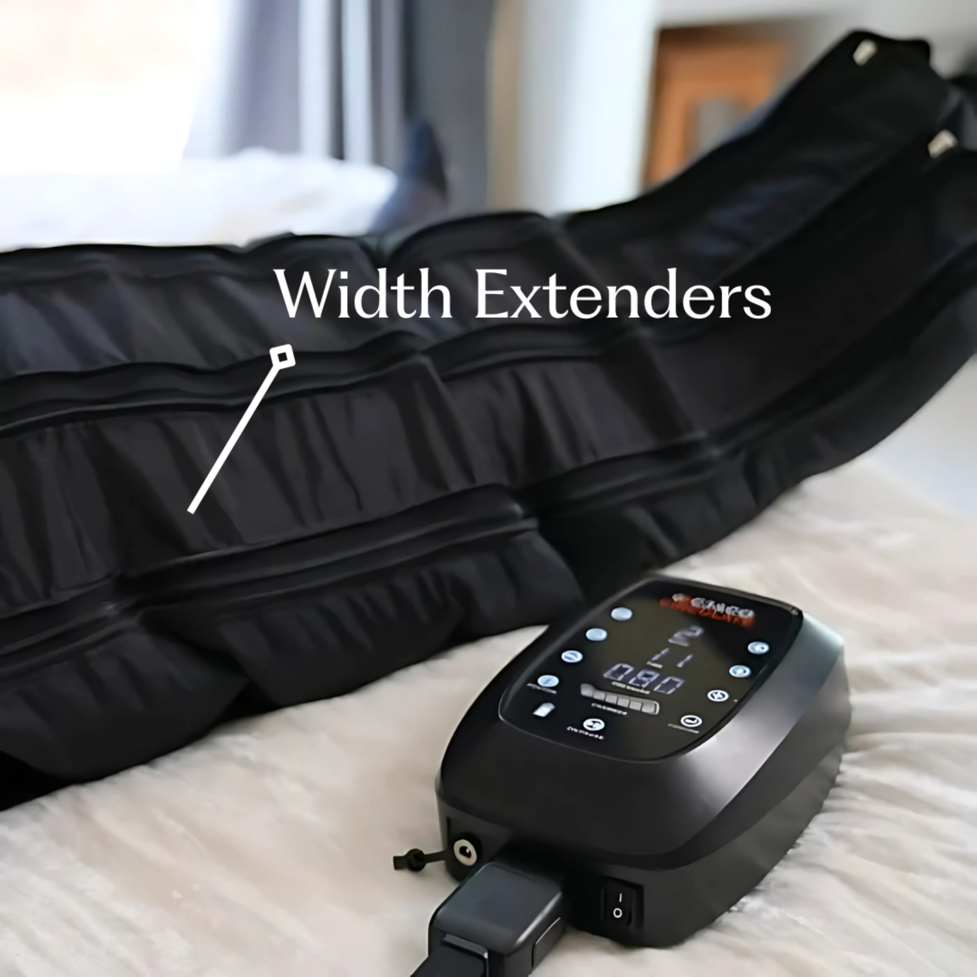 leg compression attachment showing the zip in width extension 